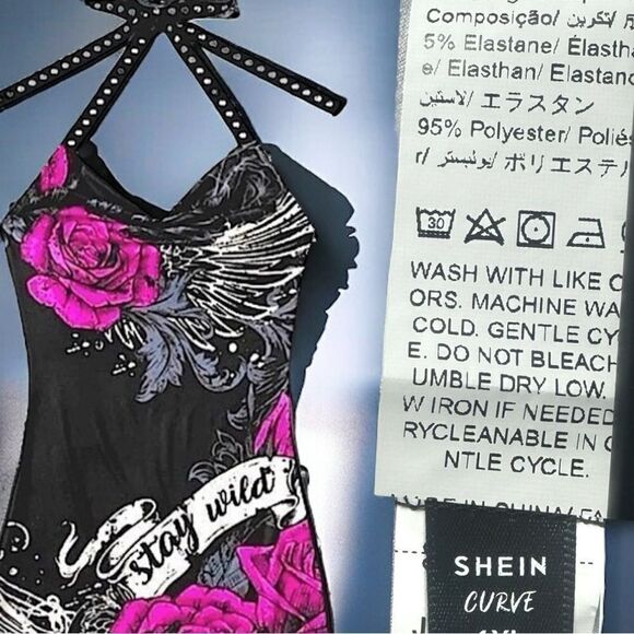 SHEIN l “Stay Wild” Silver-Studded Tie-Back Halter BodyCon Dress l IX l New - Picture 6 of 14